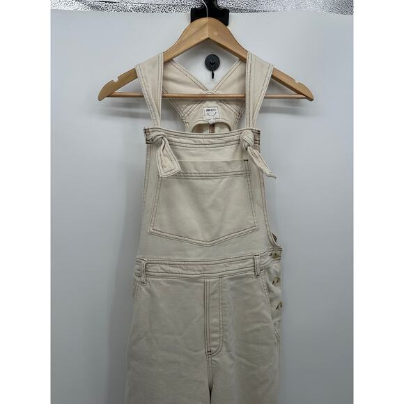 Aerie Womens Cream Denim Overalls Size M Wid Leg Boho Artsy Minimal Neutral - Picture 8 of 9